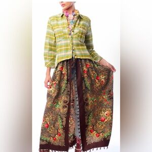 Aratta NWT Size Xl BEATRICE MAXI SHIRT Green Plaid Shirt